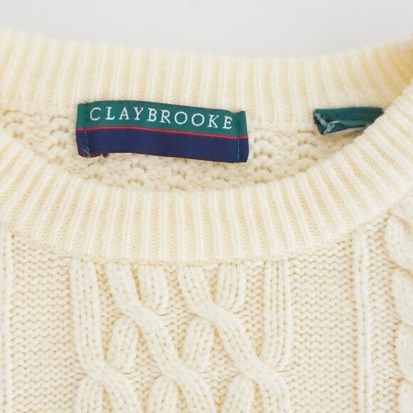 Vintage Claybrooke Cream Cable Knit Sweater Old Money Preppycore Winter XL - Picture 9 of 9